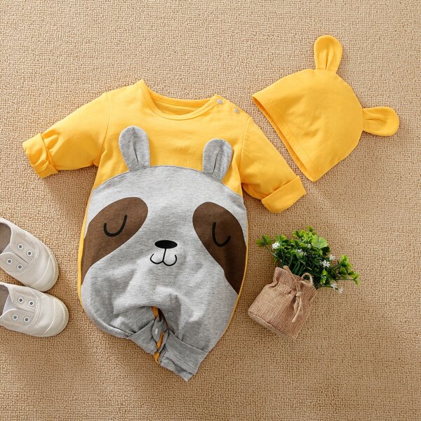 

Baby Boy Cartoon Rabbit Graphic Jumpsuit With Hat, Multicolor