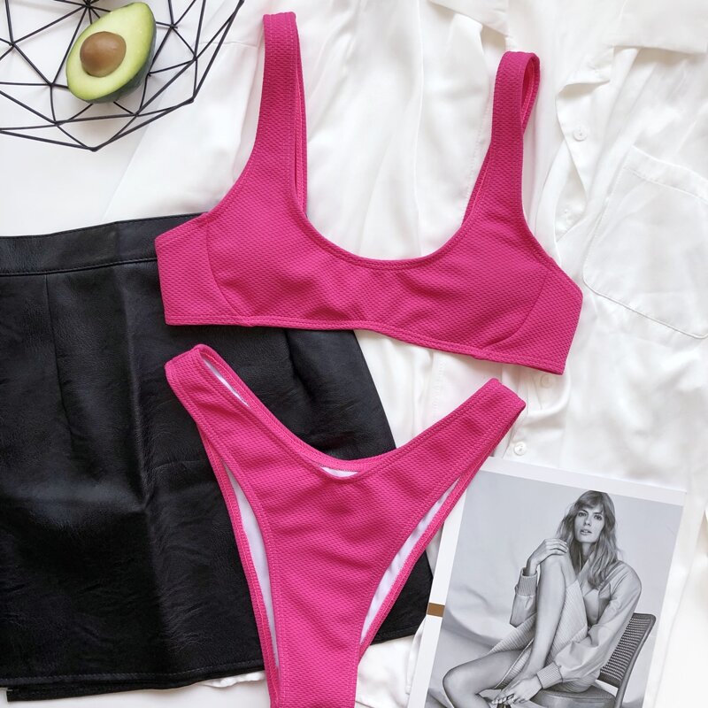 

High Cut Bikini Swimsuit, Hot pink