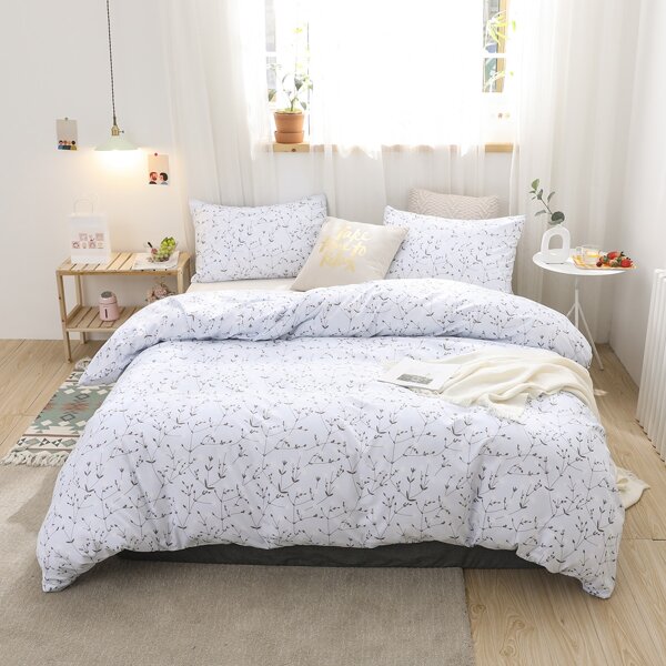 

Branch Print Duvet Cover Set Without Filler, White
