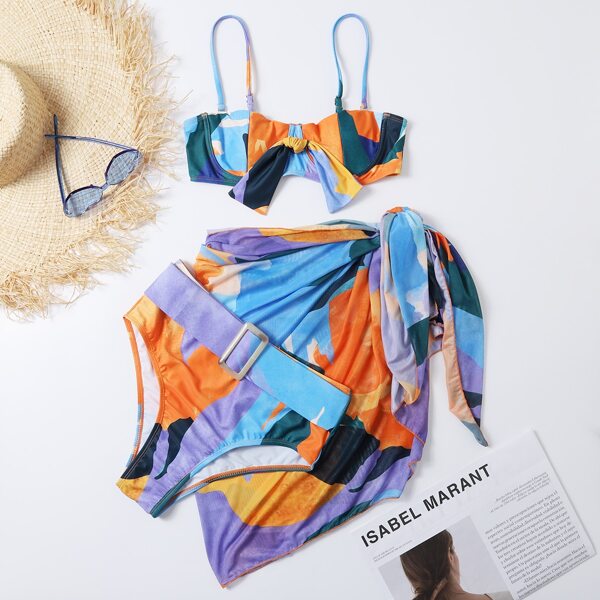 

3pack Allover Graphic Underwire Bikini Swimsuit & Beach Skirt, Multicolor