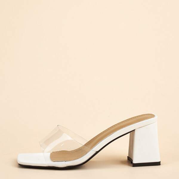 

Clear Chunky Heeled Mule Sandals