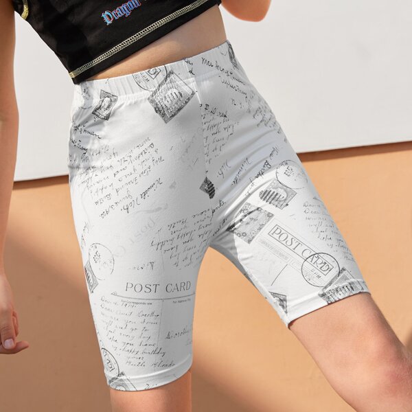 

Girls Slogan Graphic Biker Shorts, White