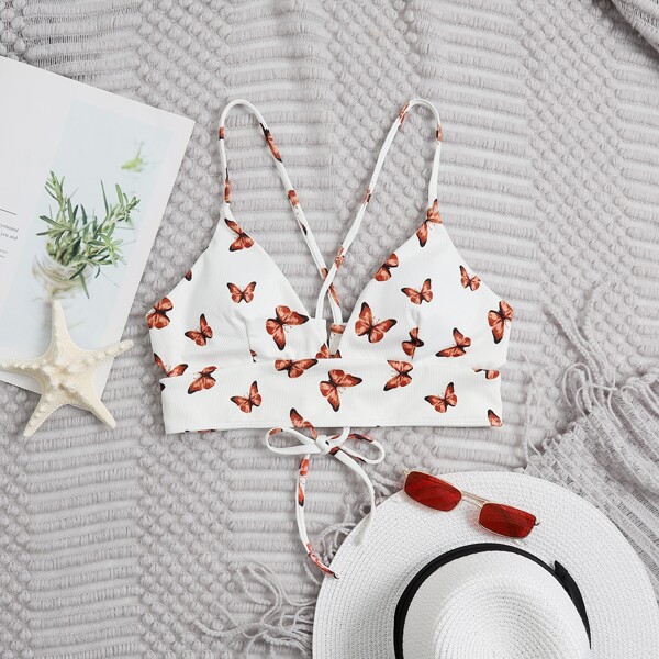 

Butterfly Random Print Bikini Top, Multicolor