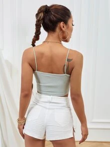 Solid Rib-knit Cami Top - Mint Green - View 2
