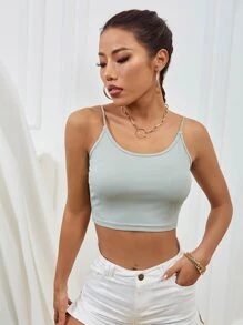 Solid Rib-knit Cami Top - Mint Green - View 3