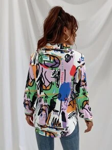 GENKIRA Colorblock Curved Hem Tunic Blouse - Multicolor - View 2