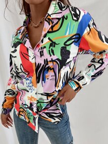 GENKIRA Colorblock Curved Hem Tunic Blouse - Multicolor - View 3