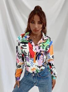 GENKIRA Colorblock Curved Hem Tunic Blouse - Multicolor - View 5