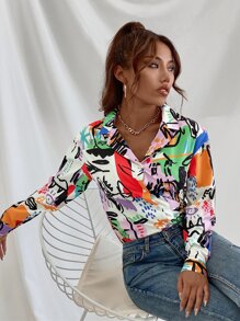 GENKIRA Colorblock Curved Hem Tunic Blouse - Multicolor - View 6