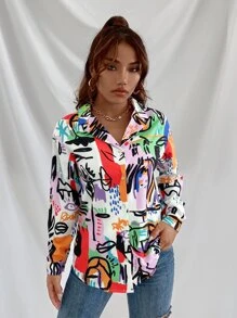 GENKIRA Colorblock Curved Hem Tunic Blouse - Multicolor - View 7