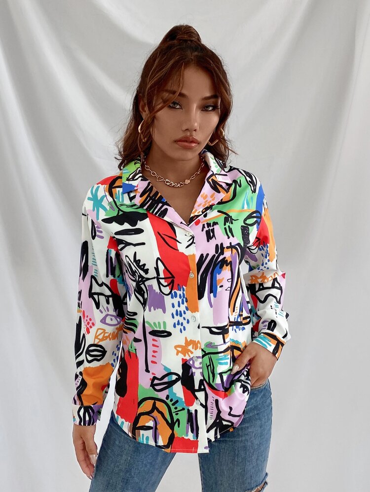 GENKIRA Áo sơ mi Nút phía trước Khối Màu Giải trí - Nhiều màu - Xem 7