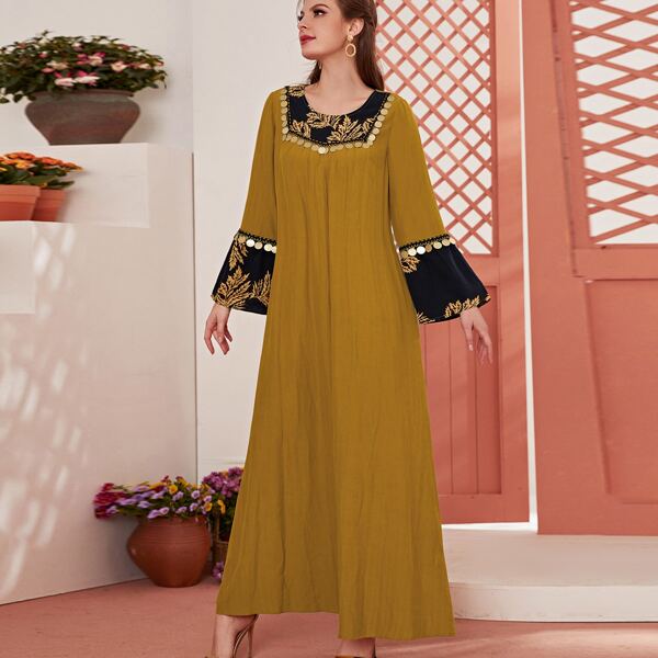 

Контрастные блестки Растения Бохо Арабские платья, Горчично-желтый