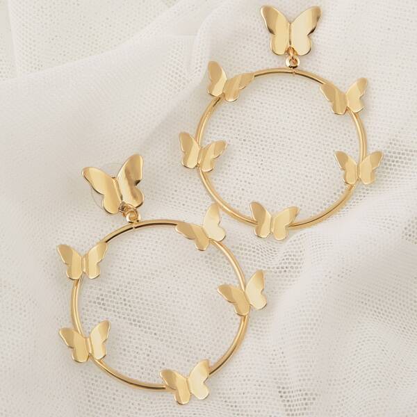 

Butterfly Charm Hoop Earrings, Gold