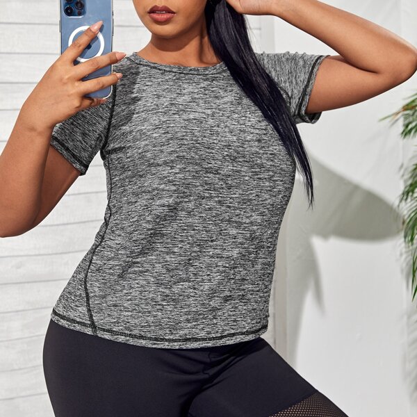 

Plus Space Dye Topstitching Sports Tee, Grey