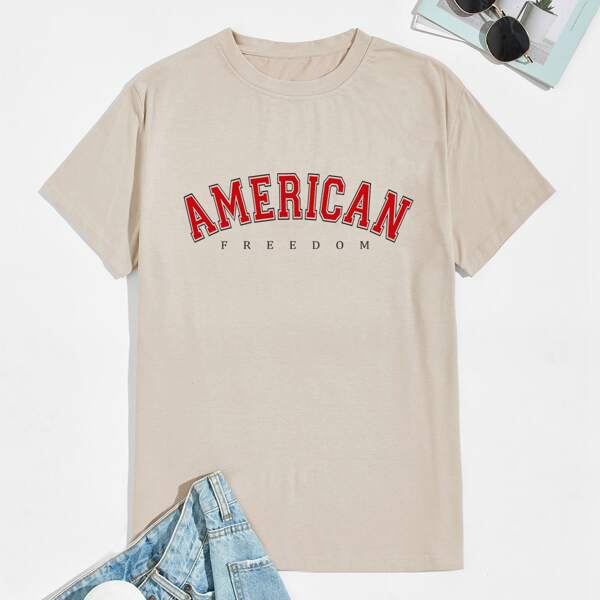 

Men Letter Graphic Short Sleeve Tee, Apricot