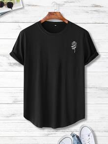Manfinity Men Flower Print Curved Hem Tee - Black - View 1