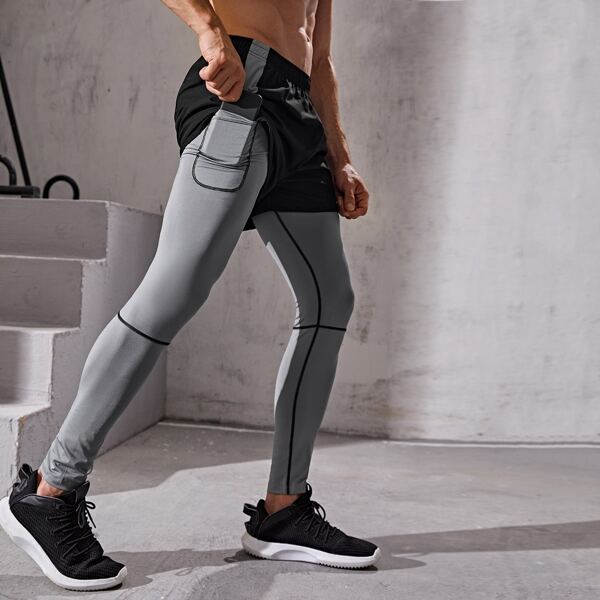 

Men Contrast Stitch 2 In 1 Yoga Leggings, Multicolor