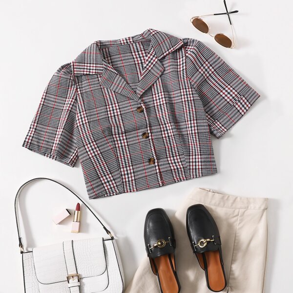 

Plaid Button Up Blouse, Multicolor