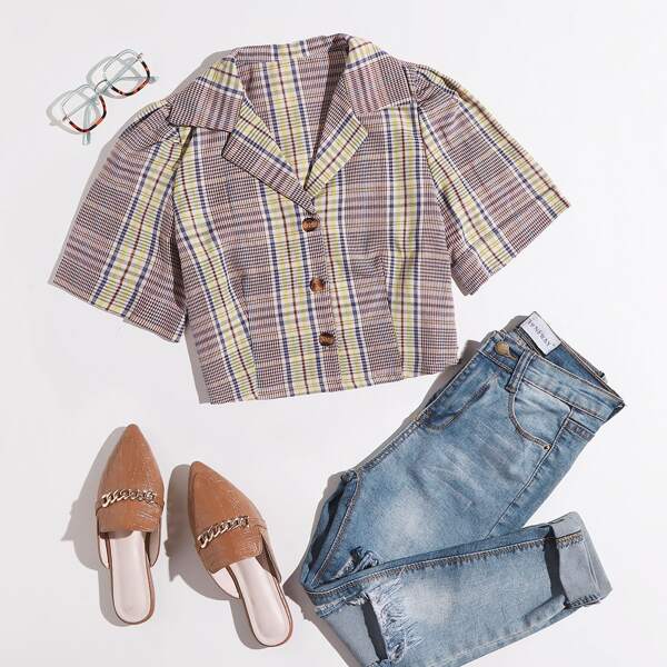 

Plaid Button Up Blouse, Multicolor