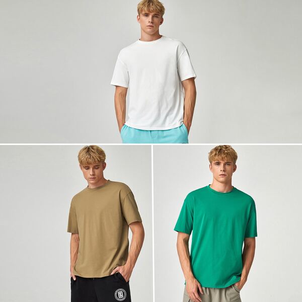 

Men 3 Pack Solid Drop Shoulder Tee, Multicolor