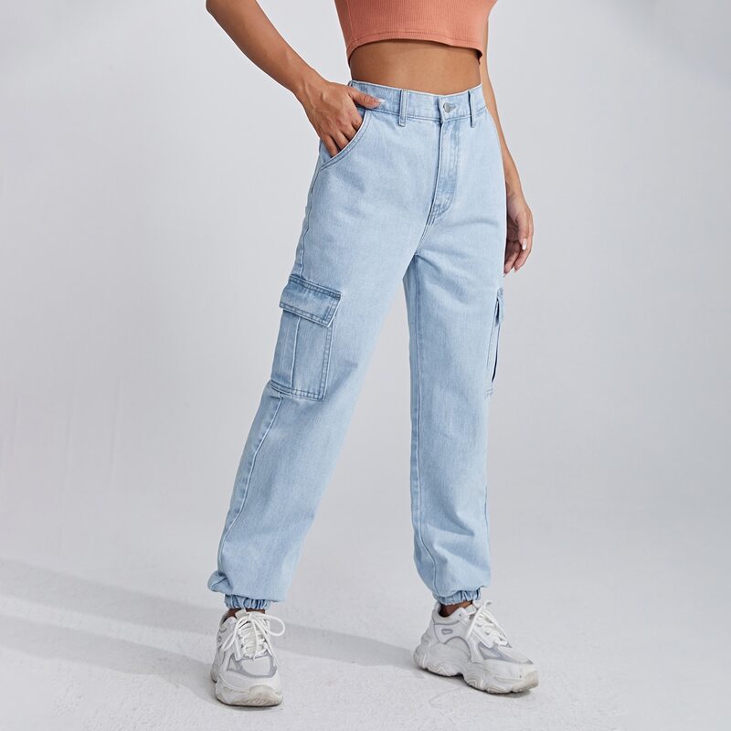 

Zipper Fly Flap Pocket Jeans, Light wash