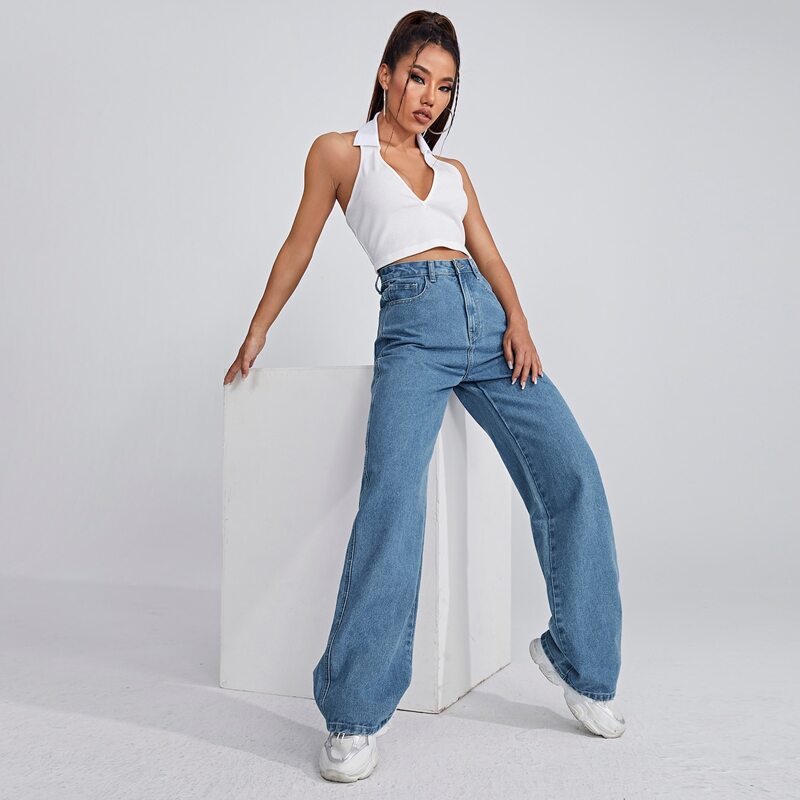 High Waisted Wide Leg Jeans, Medium wash