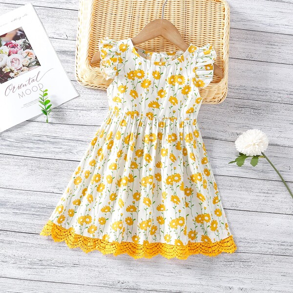 

Toddler Girls Floral Print Ruffle Trim Dress, Multicolor