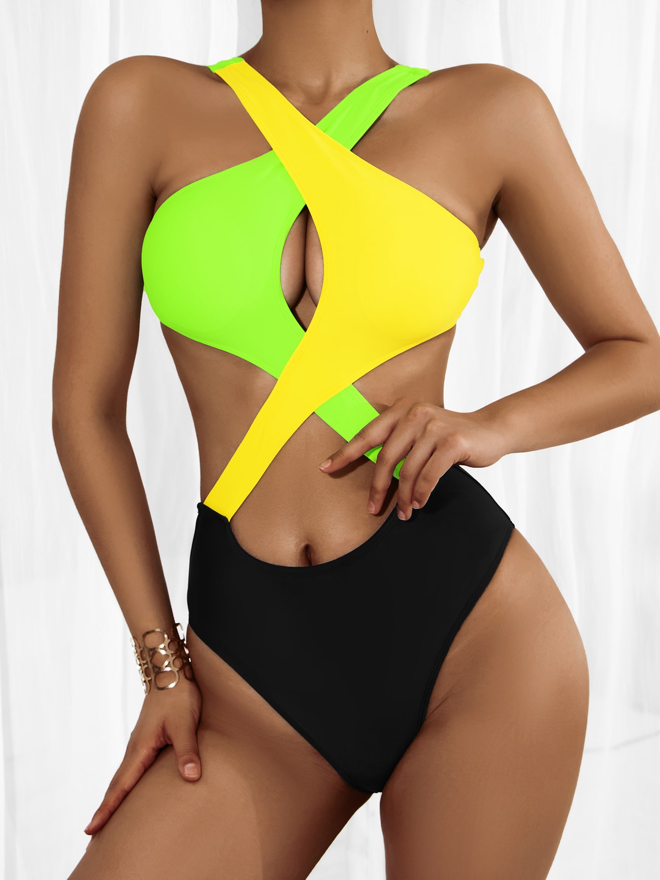 Color block cut out swimsuit Clearance