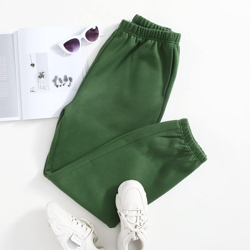 

Elastic Waist Solid Sweatpants, Dark green