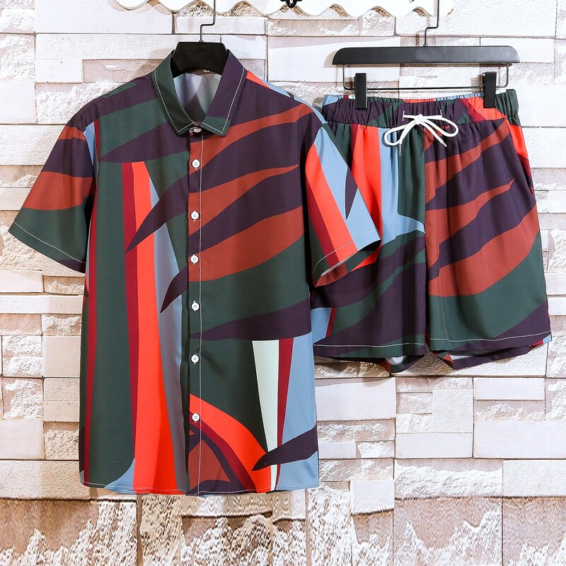 

Guys Tropical Print Shirt & Drawstring Waist Shorts, Multicolor
