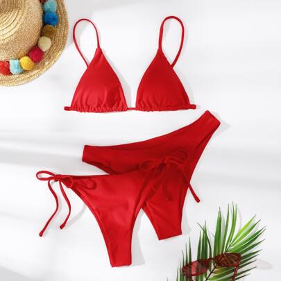 3pack Triangle Tie Side Bikini Swimsuit