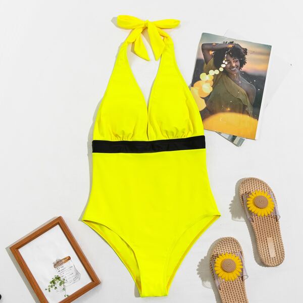 

Halter One Piece Swimsuit, Yellow