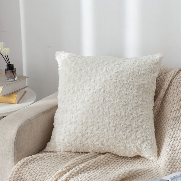 

Plush Fold Rose Cushion Cover Without Filler, White