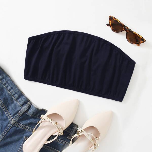 

Plus Solid Crop Tube Top, Navy blue