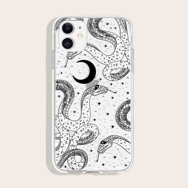 

Snake Pattern Clear iPhone Case, Black and white