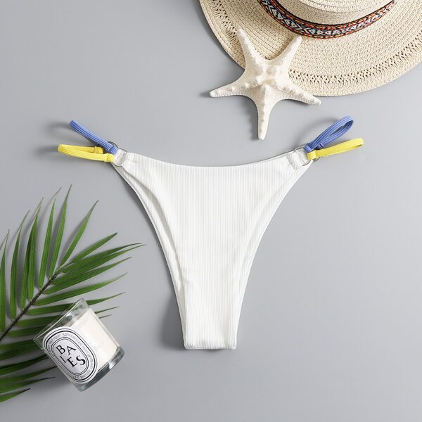 

Rib Ring Linked Thong Bikini Panty, White