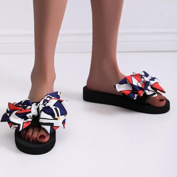 

Color Block Bow Decor Slides, Multicolor