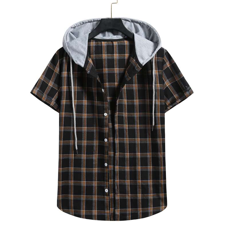 

Guys Plaid Button Front Drawstring Hooded Shirt, Multicolor