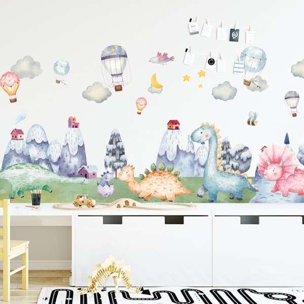 

Kids Cartoon Dinosaur Print Wall Sticker, Multicolor