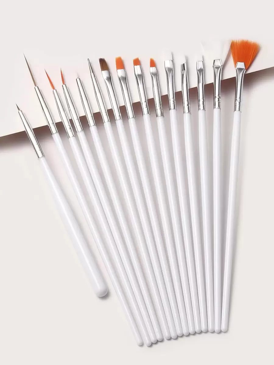 Nail Art Brushes Set,15PCS Gel Nail Art Painting Kit Brushes, Flower Drawing Pen Gel Nail Polish Painting Brushes Nail Art Pens Kit Manicure Nail Art Polish Pen Tool,For Home Use and Professional Nail Salon - White - View 1