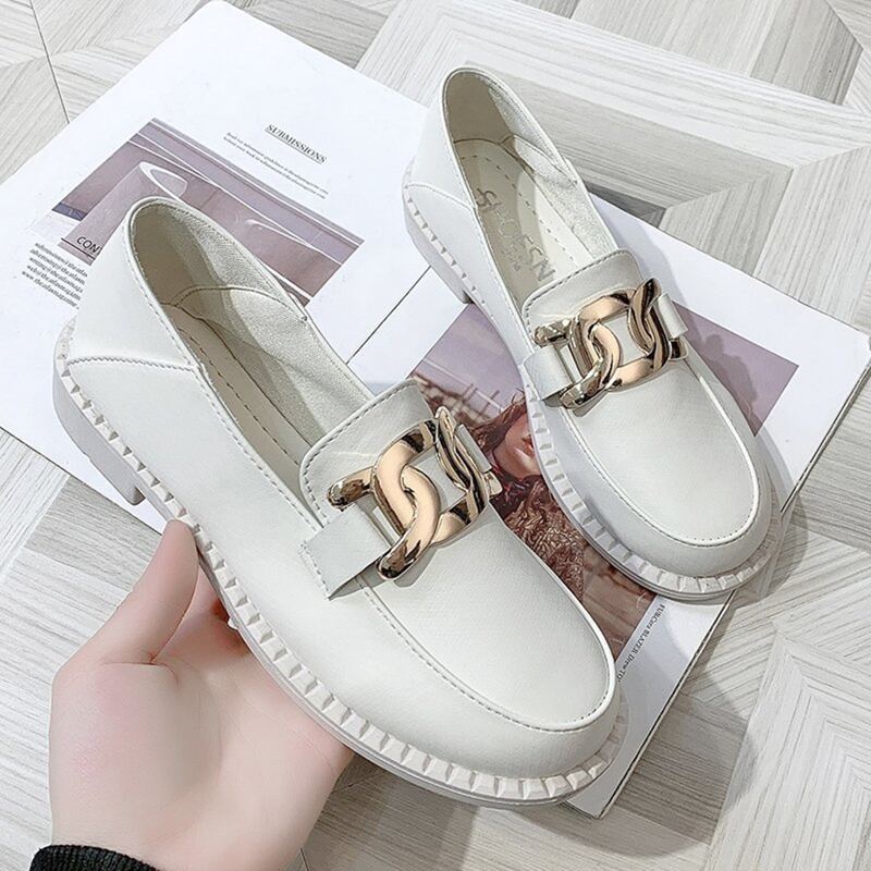 

Chain Decor Slip On Loafers, White
