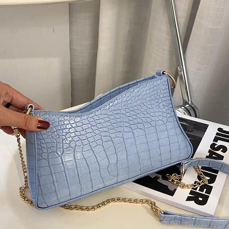 

Croc Embossed Chain Crossbody Bag, Baby blue
