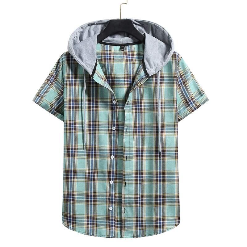 

Guys Plaid Button Front Hooded Shirt, Multicolor