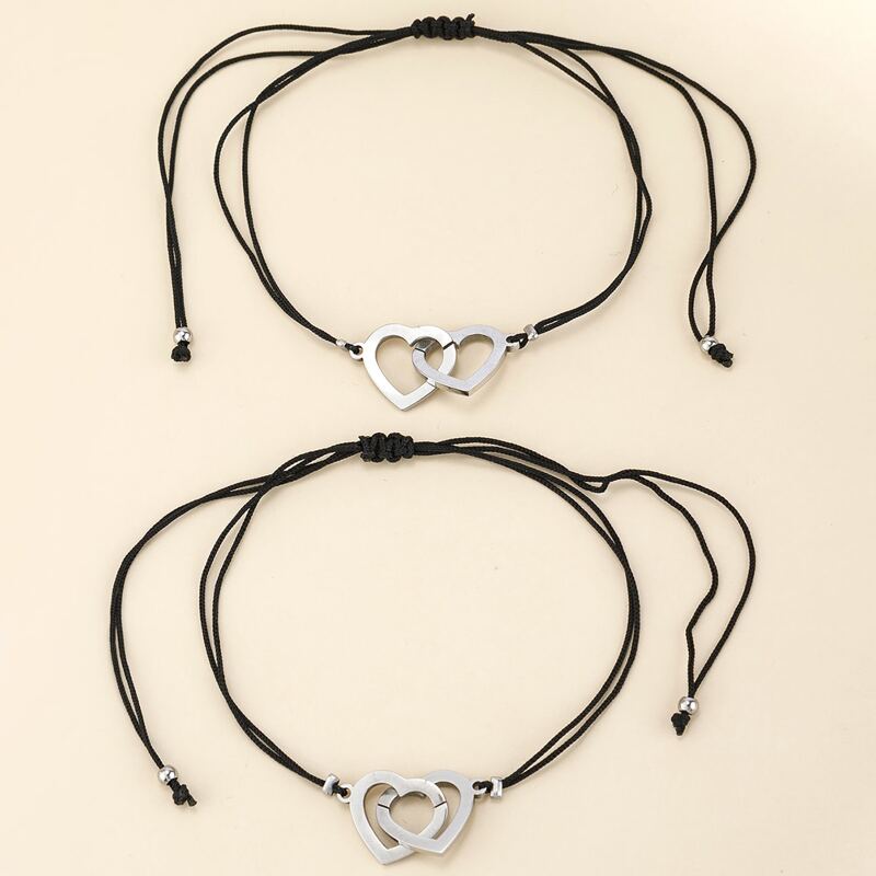 

2pcs Guys Heart Decor Bracelet, Multicolor