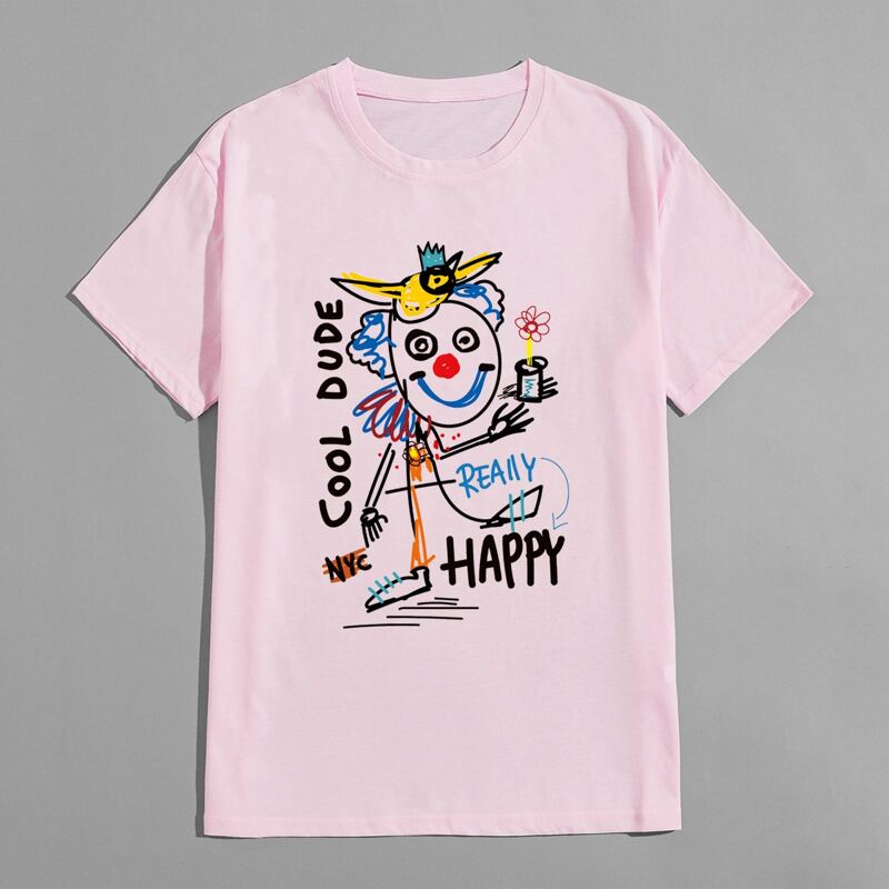 

Guys Letter Cartoon Graphic Tee, Baby pink