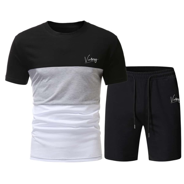 

Men Color-block Letter Graphic Tee & Track Shorts, Multicolor