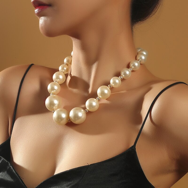 

Faux Pearl Beaded Necklace, Beige