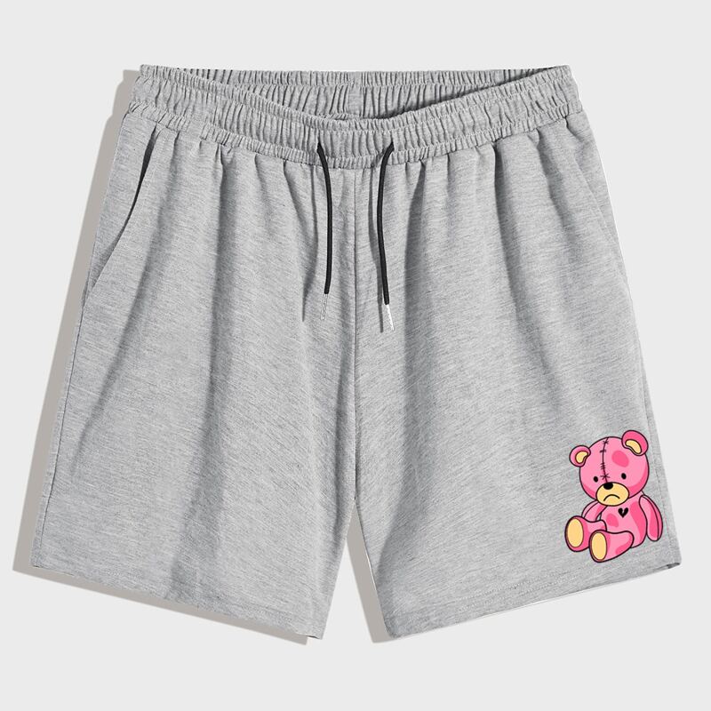 

Guys Bear Graphic Drawstring Shorts, Grey