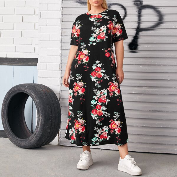 

Plus Allover Floral Print Tee Dress, Multicolor