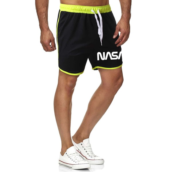 

Men Letter Graphic Drawstring Waist Track Shorts, Black